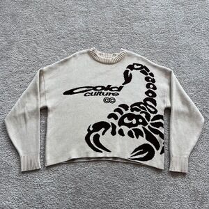 Cold Culture Poison Knit Scorpion Sweater Mens XS Beige Cotton Knit
